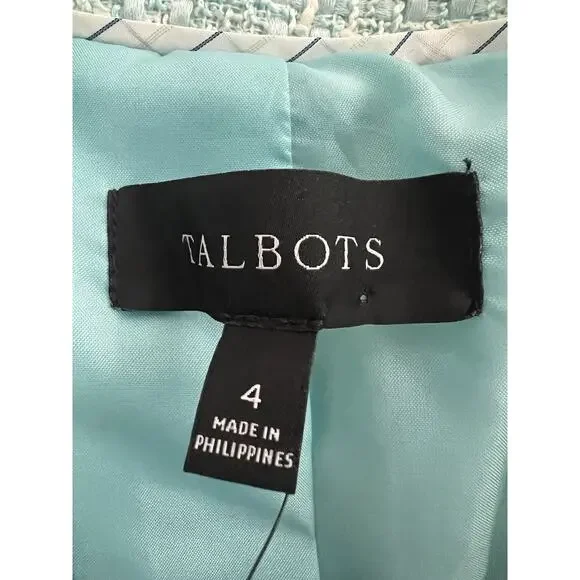 TALBOTS Women's Aqua Blue Luxe Tweed Tailored Career Blazer Jacket - Picture 11 of 14